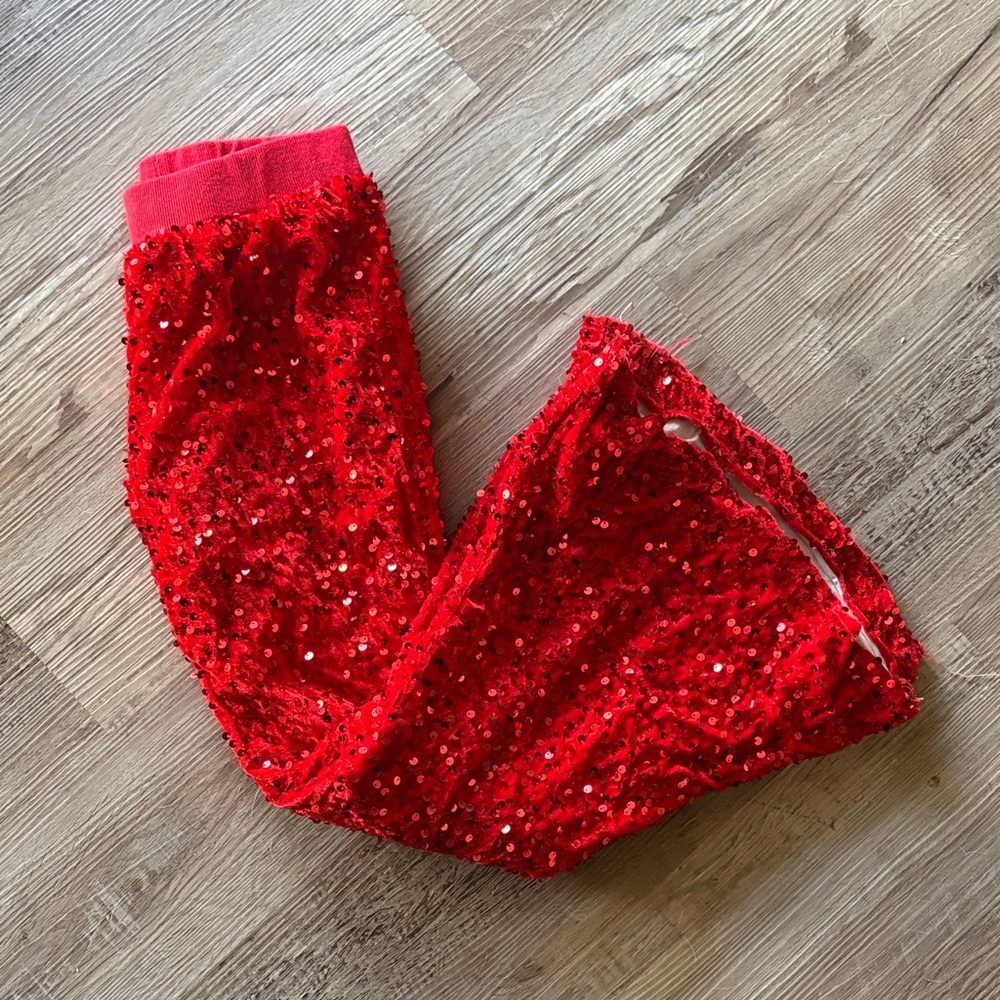 Red Sequin Bell Bottom Pants